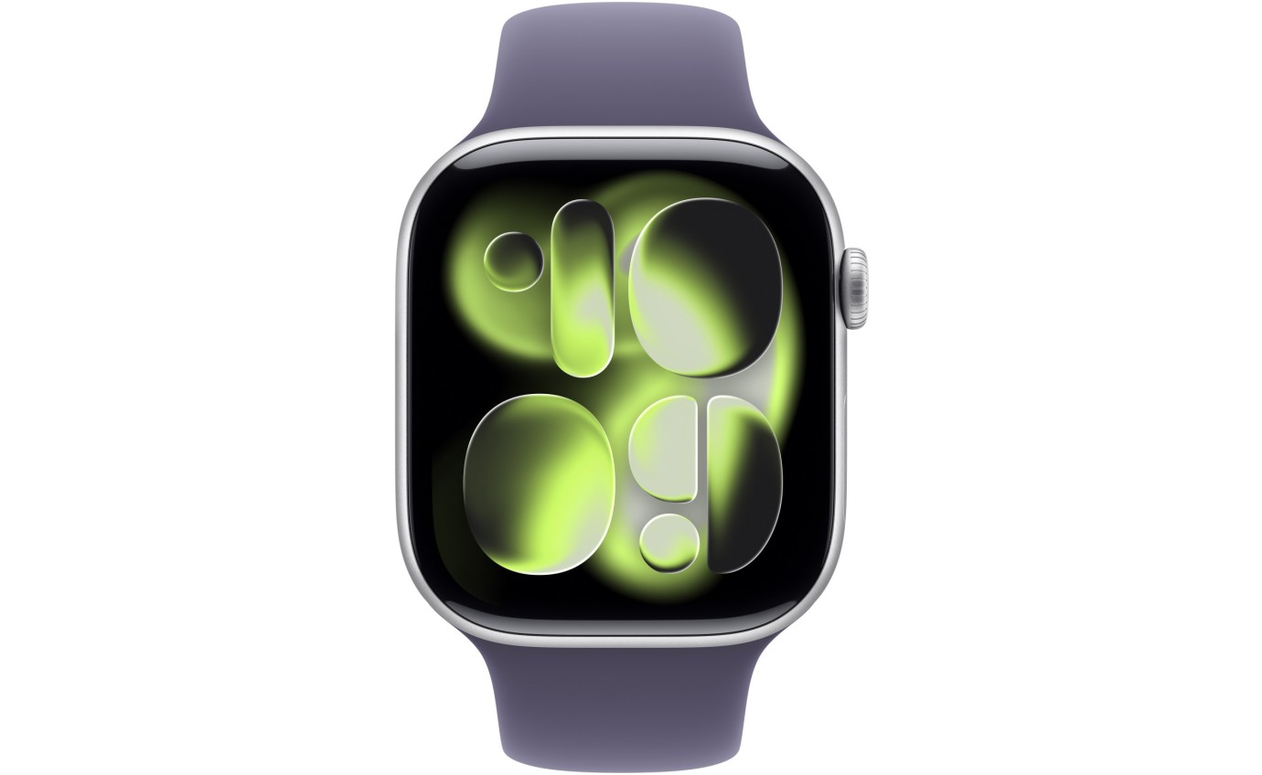 Apple Watch Series 11 GPS + Cellular 46mm Silver Aluminium Case with Purple Fog Sport Band (S/M) MFCP4XA