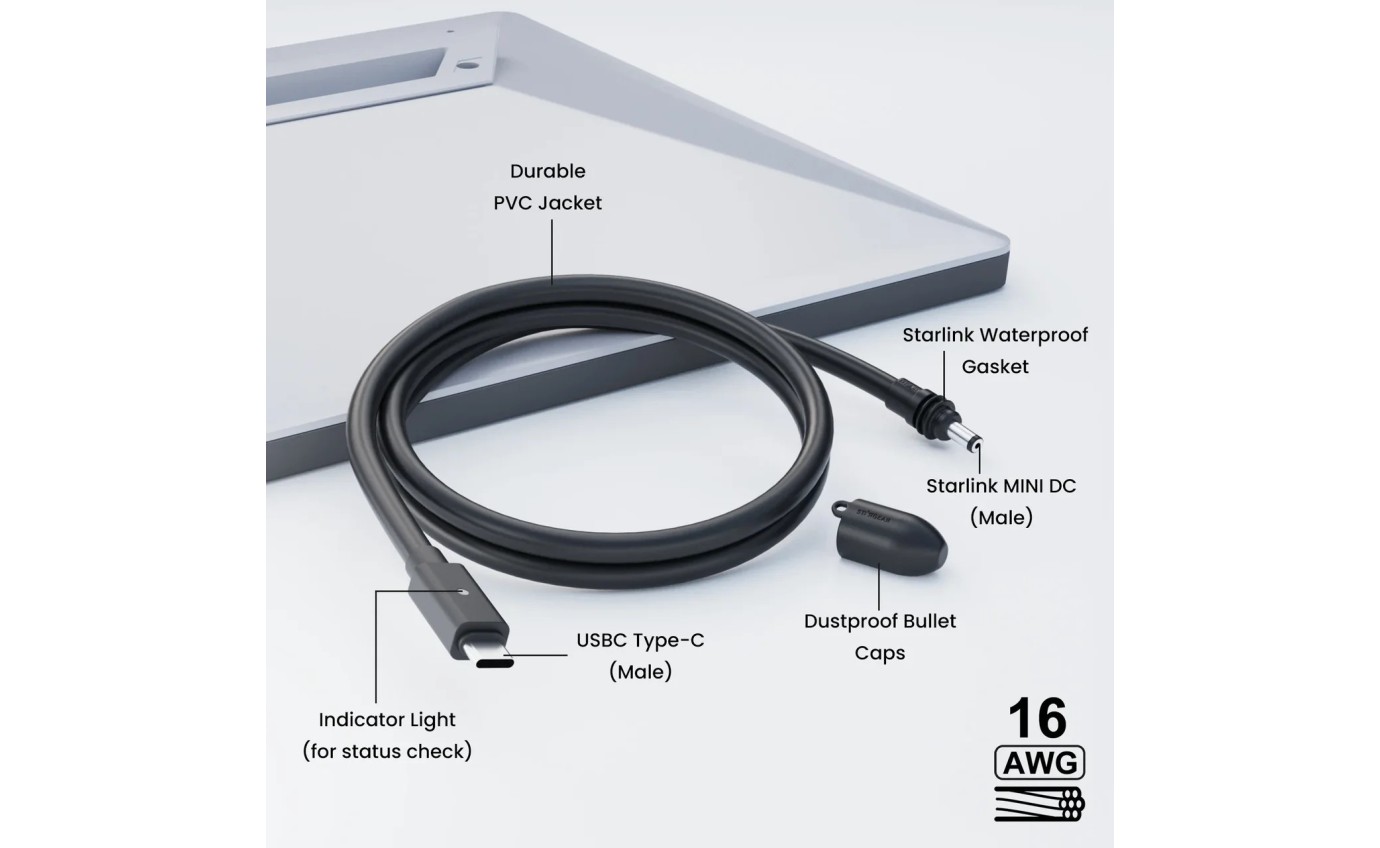 Stargear Mini 140W USB-C to DC Power Cable with LED for Starlink Mini (2m) SGM020UCDCI