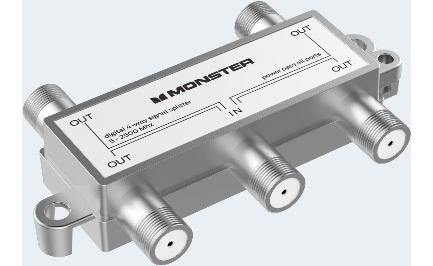 Monster F PIN Digital Coaxial 4 Way TV Splitter MTRF4SPLIT