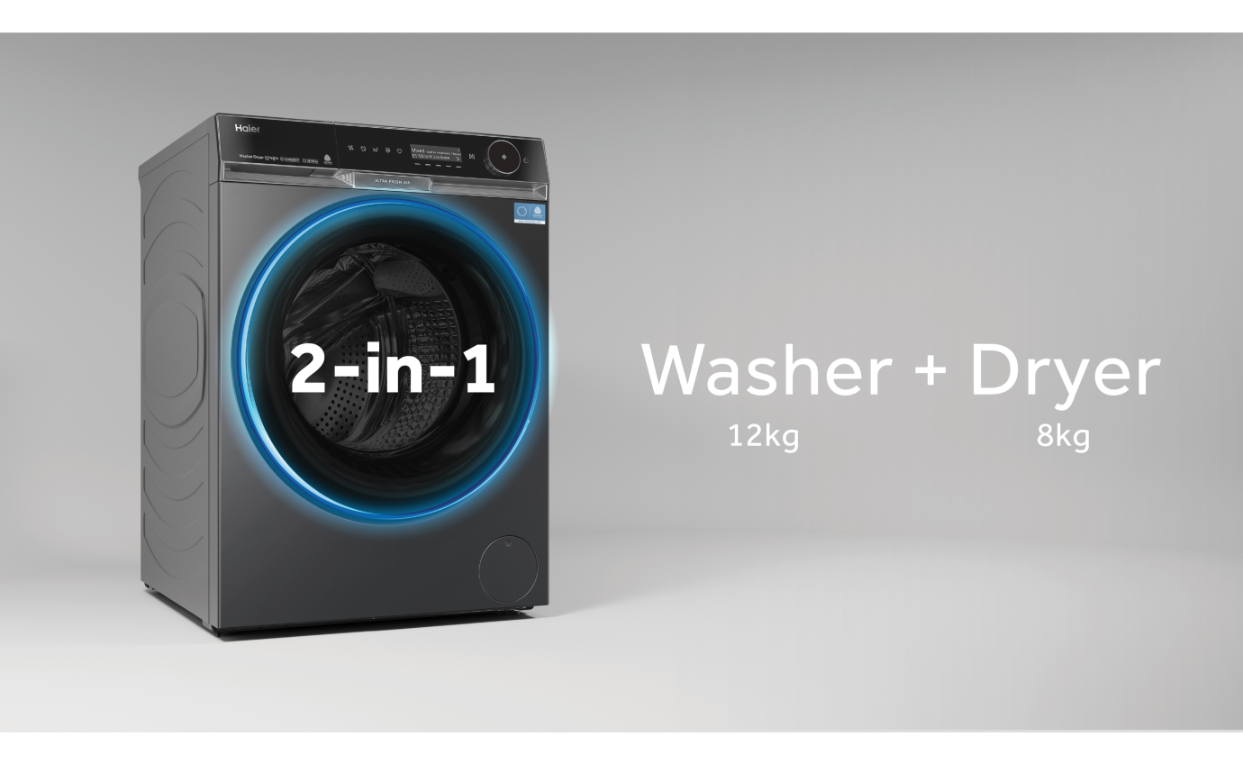 Haier 12kg/8kg 600 Series Combi Front Load Washer Dryer (Black) HWD1280PXB1