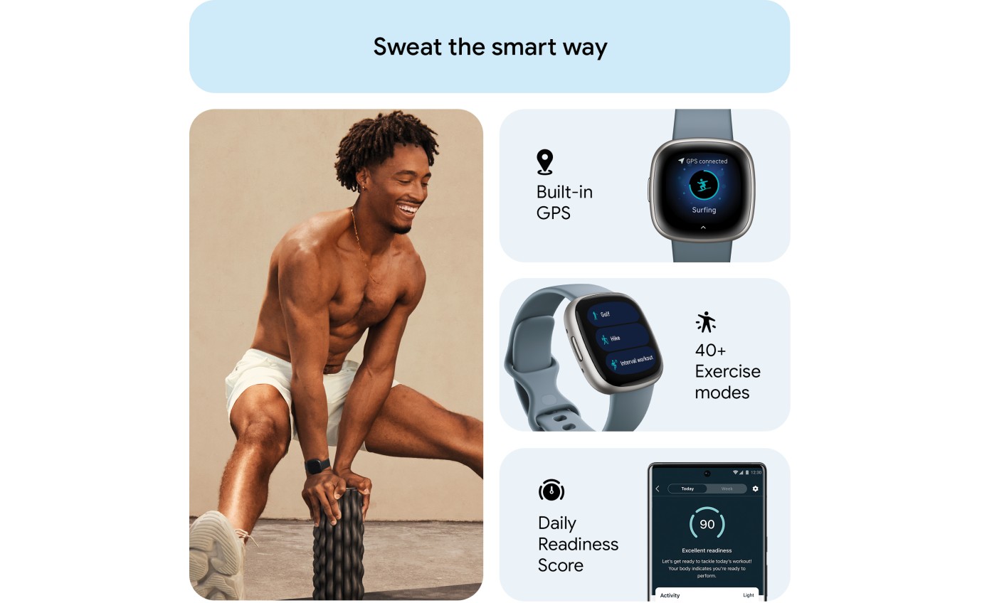 Fitbit Versa 4 Smartwatch (Waterfall Blue/Platinum) FB523SRAGFRCJK