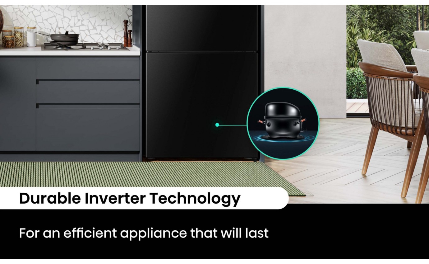 Hisense 417L PureFlat Bottom Mount Fridge (Black Steel) HRBM418B