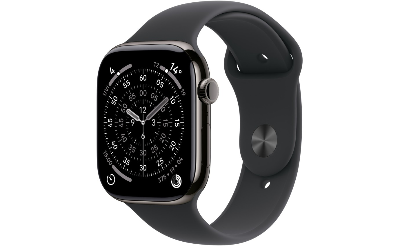 Apple Watch Series 11 GPS + Cellular 46mm Slate Titanium Case with Black Sport Band (S/M) MFD14XA