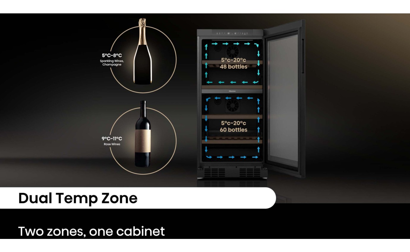 Hisense 108 Bottle Dual Zone Wine Cabinet HRWC108B