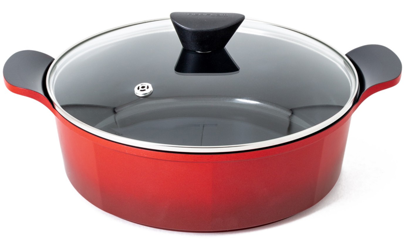 Neoflam 28cm Venn Low Casserole Induction Red CVL28R
