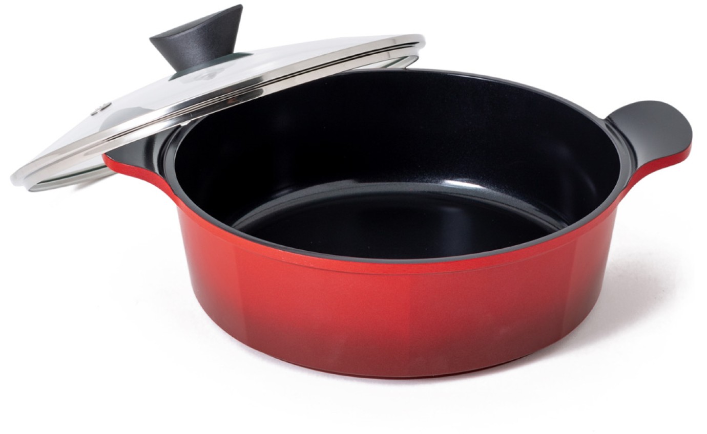 Neoflam 28cm Venn Low Casserole Induction Red CVL28R