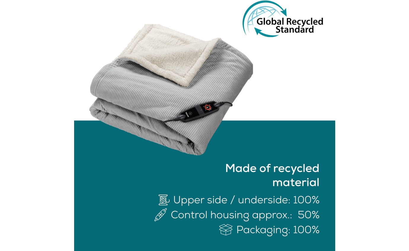 Beurer Corded Velvet Heated Throw (Light Grey) HD81