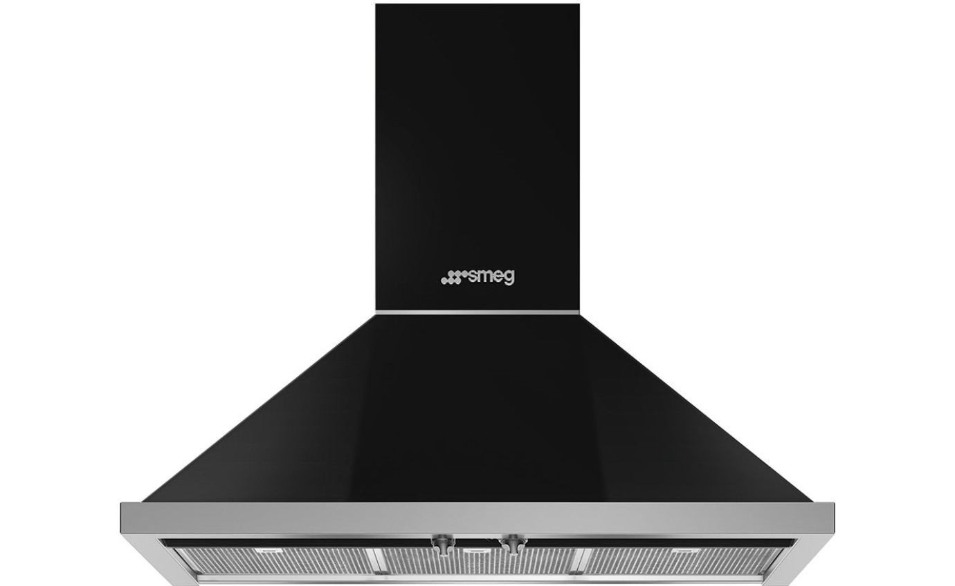 Smeg 90cm Portofino Wallmount Rangehood (Black) KPFA9BL