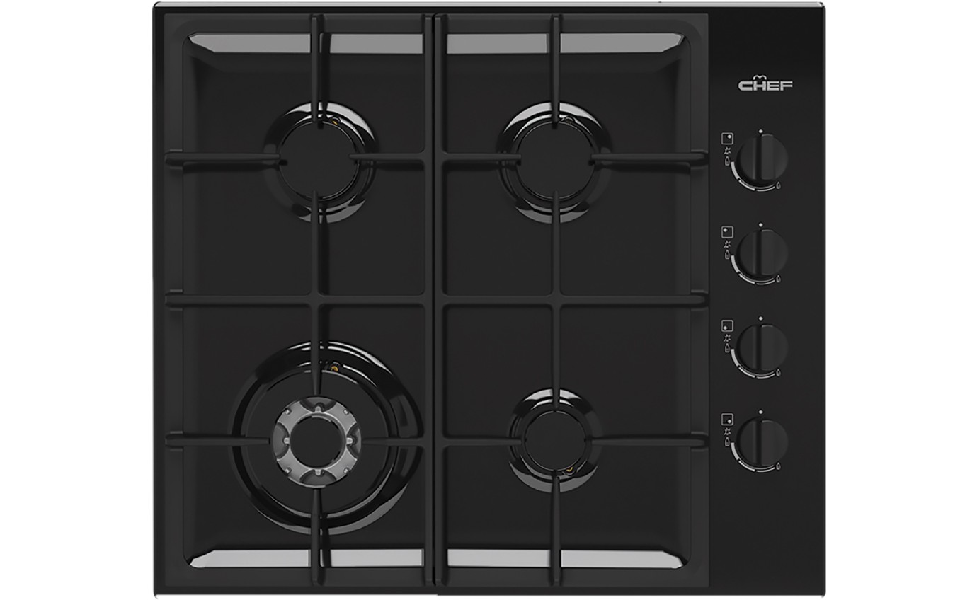 Chef 60cm Black Enamel Gas Cooktop CHG644DC