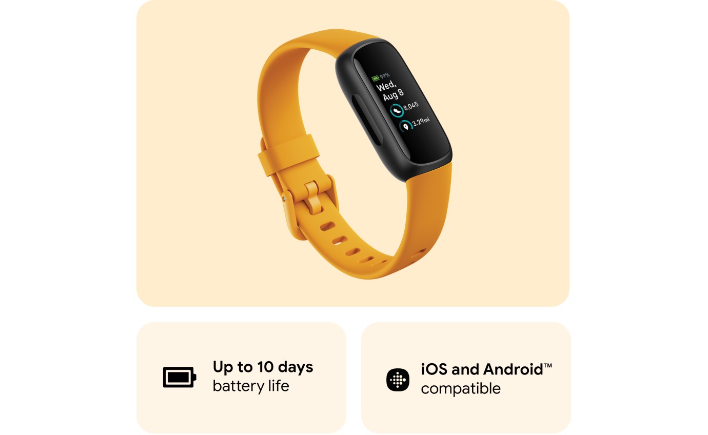 Fitbit Inspire 3 Smartwatch (Morning Glow/Black) FB424BKYWFRCJK