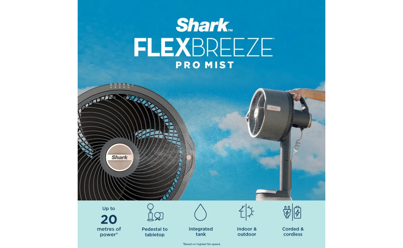 Shark FlexBreeze Pro Mist Indoor Outdoor Fan FA302ANZ