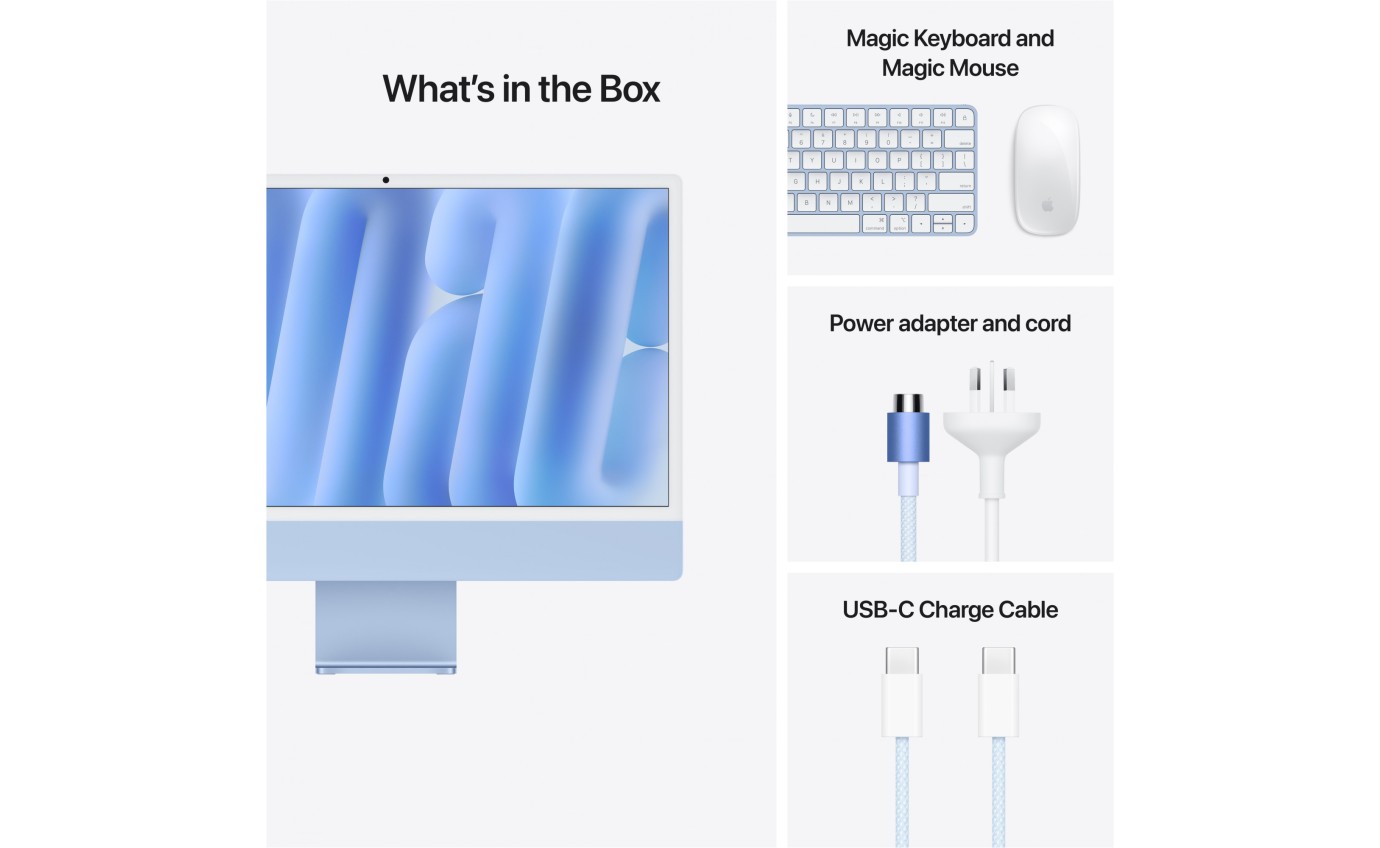 Apple iMac 24 inch Retina 4.5K M4 Chip 8-Core CPU 8-Core GPU 16GB RAM 256GB (Blue) MWUF3XA