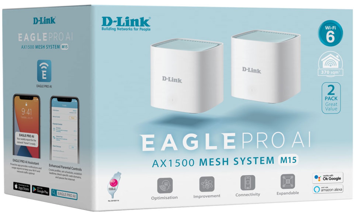 D-Link Eagle Pro AI AX1500 Wi-Fi 6 Mesh System (2 Pack) M152PK