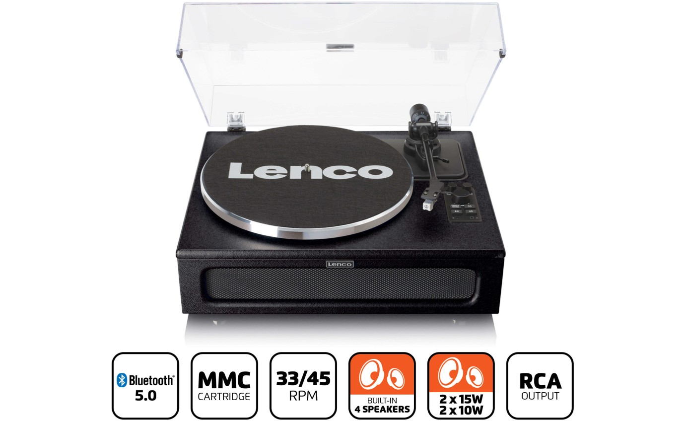 Lenco LS-430 Turntable with 4 Built-in Bluetooth Speakers 50W (Black) LS430BK