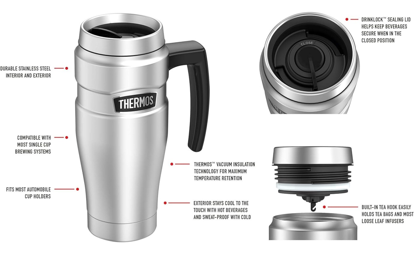 Thermos Stainless King&trade; Vacuum Insulated Travel Mug 470ml (Red) SK1000RAUS