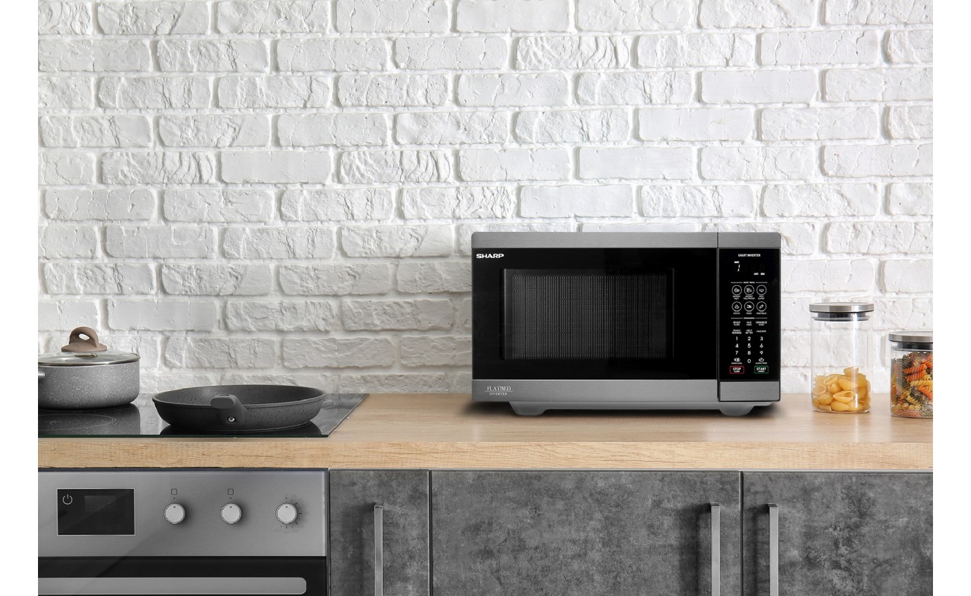 Sharp 26L Flatbed Microwave Oven (Black Stainless Steel) SM267FHBS
