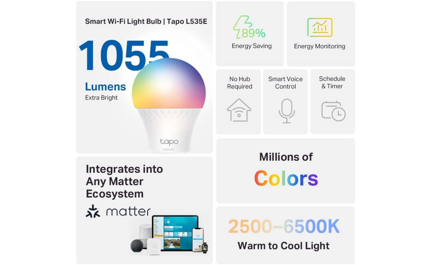 Tapo Smart Wi-Fi Multicolour Light Bulb (E27) TAPOL535E