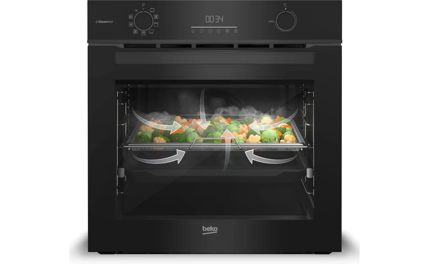 Beko 60cm Pyrolytic Built-in Oven with SteamAdd & Airfry BBO6851PDX