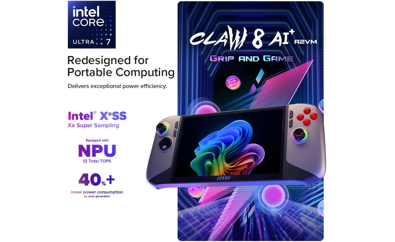 MSI Claw 8 AI+ Handheld Gaming Console Ultra 7 1TB A2VM004AU