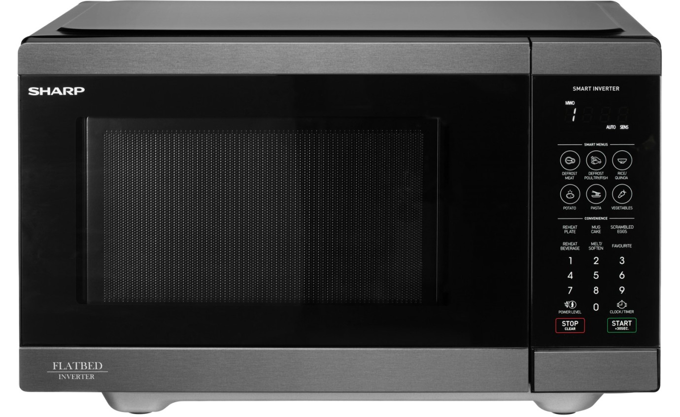Sharp 26L Flatbed Microwave Oven Black Stainless Steel SM267FHBS Retravision