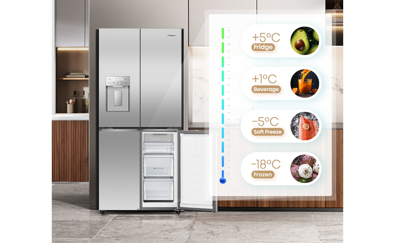 Hisense 483L PureFlat Slim French Door Fridge (Silver) HRCD483TSW