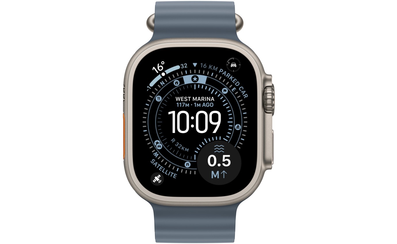 Apple Watch Ultra 3 49mm Natural Titanium Case with Ocean Band (Anchor Blue) MEWH4XA