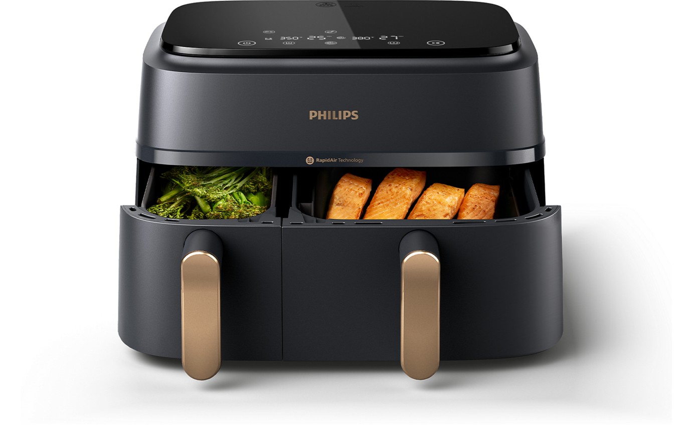 Philips 3000 Series Dual Basket Airfryer (Black & Copper) NA35200