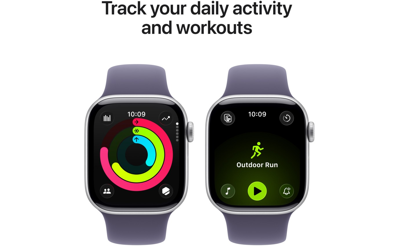 Apple Watch Series 11 GPS + Cellular 42mm Silver Aluminium Case with Purple Fog Sport Band (S/M) MF8H4XA