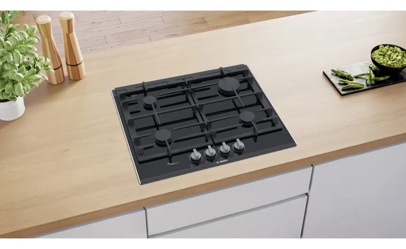 Bosch 60cm Gas on Glass Cooktop (Black) PRP6A6B70A