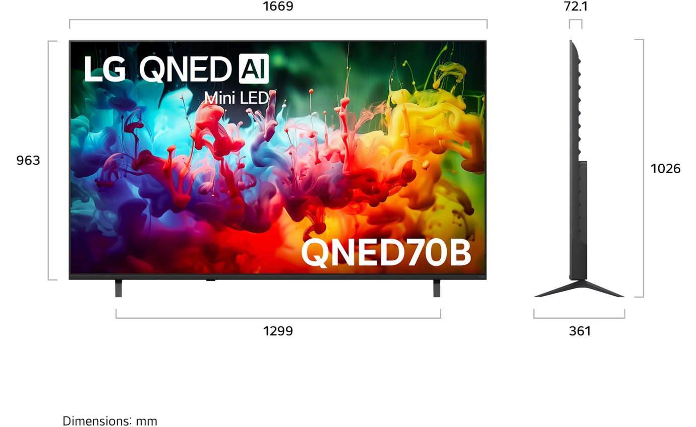 LG 75 inch QNED70B evo AI Mini LED 4K Smart TV 75QNED70BSA