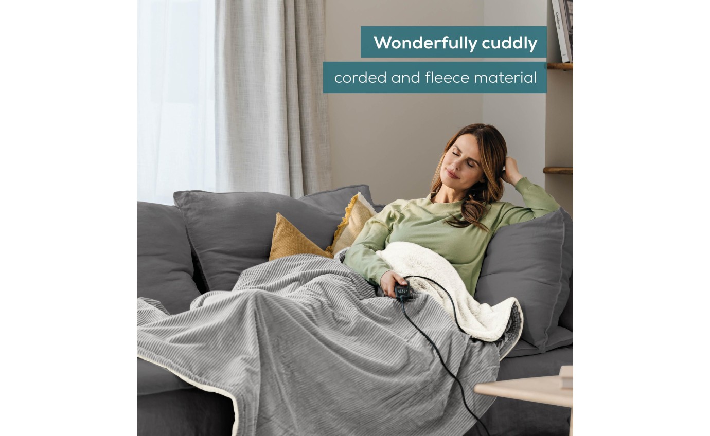 Beurer Corded Velvet Heated Throw (Light Grey) HD81