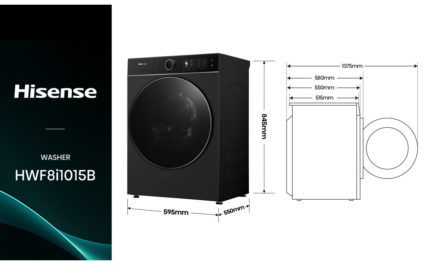 Hisense 10kg Series 8i Front Load Washing Machine (Charcoal Black) HWF8I1015BX