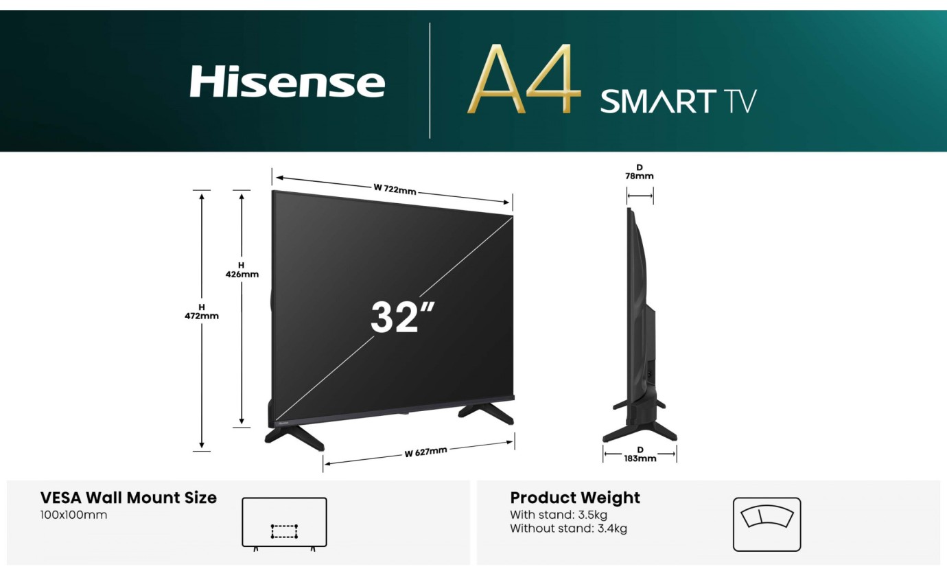 Hisense 32 inch A4QAU HD Smart TV 32A4QAU
