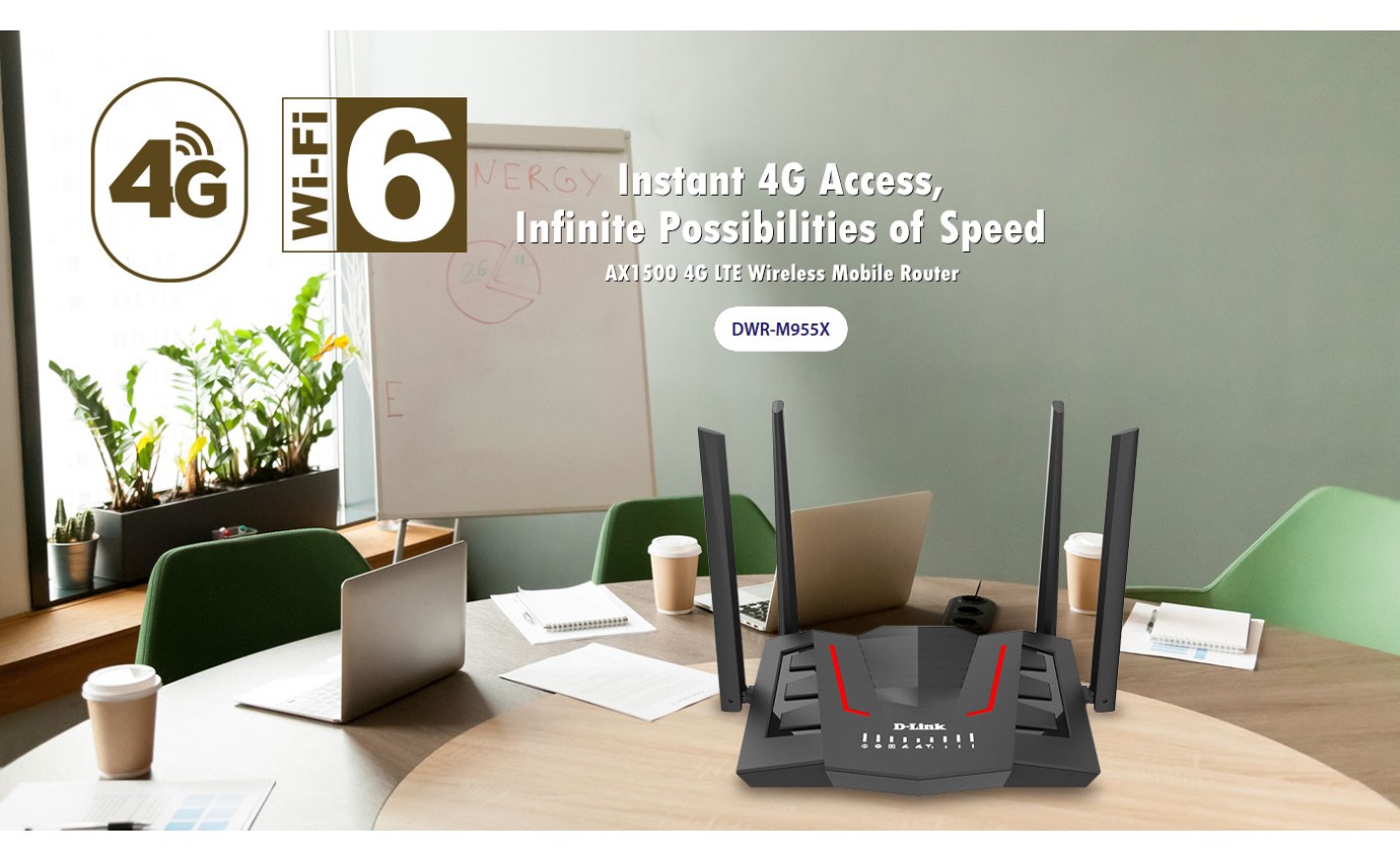 D-Link 4G LTE Wi-Fi 6 AX1500 Gigabit Router DWRM955X