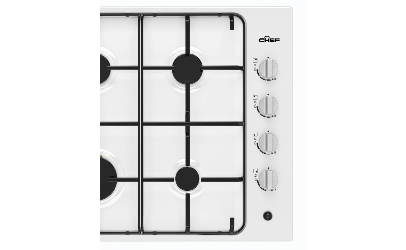 Chef 60cm White Enamel Gas Cooktop CHG642WC