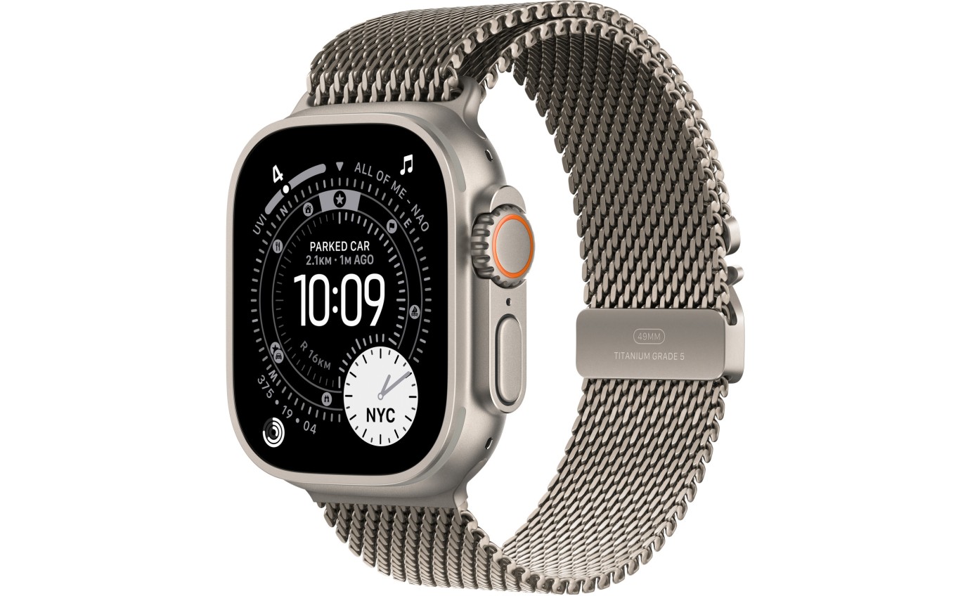 Apple Watch Ultra 3 49mm Natural Titanium Case with Natural Titanium Milanese Loop (Large) MF0E4XA