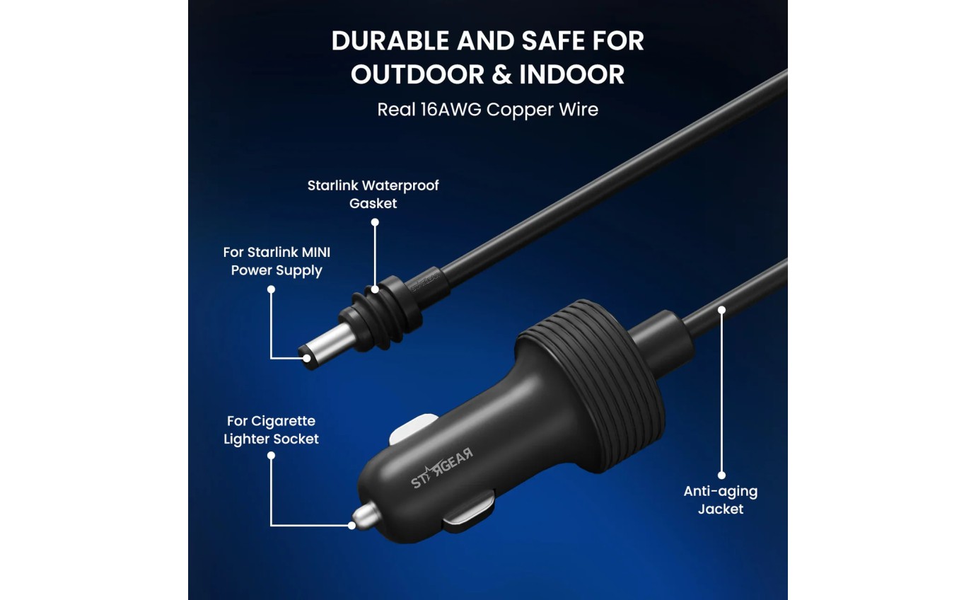 Stargear Mini 12V-48V Cig Outlet to DC Power Cable for Starlink Mini (3m) SGM030CGDC