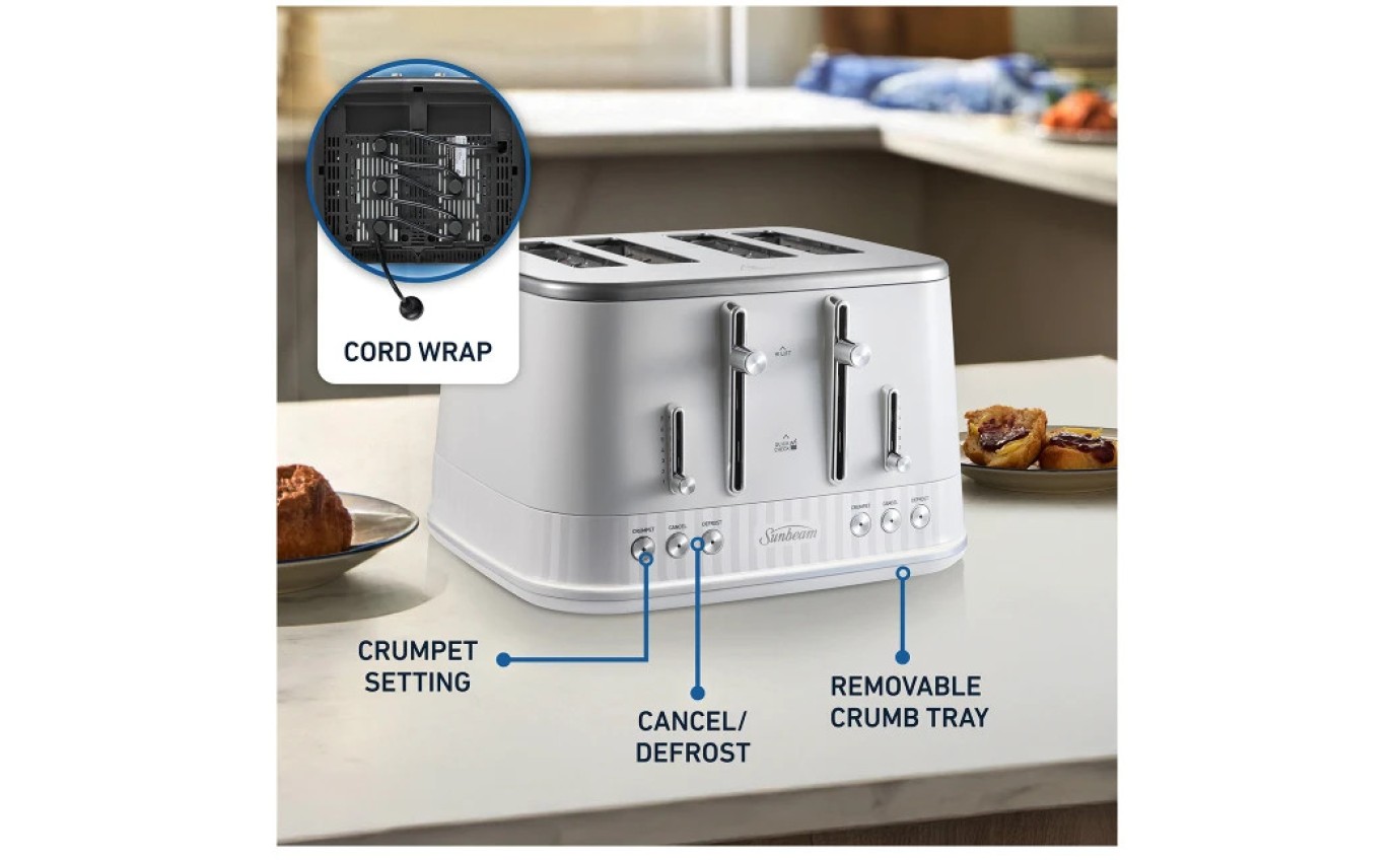 Sunbeam French Riviera Collection 4 Slice Toaster (White) TAM8104WH