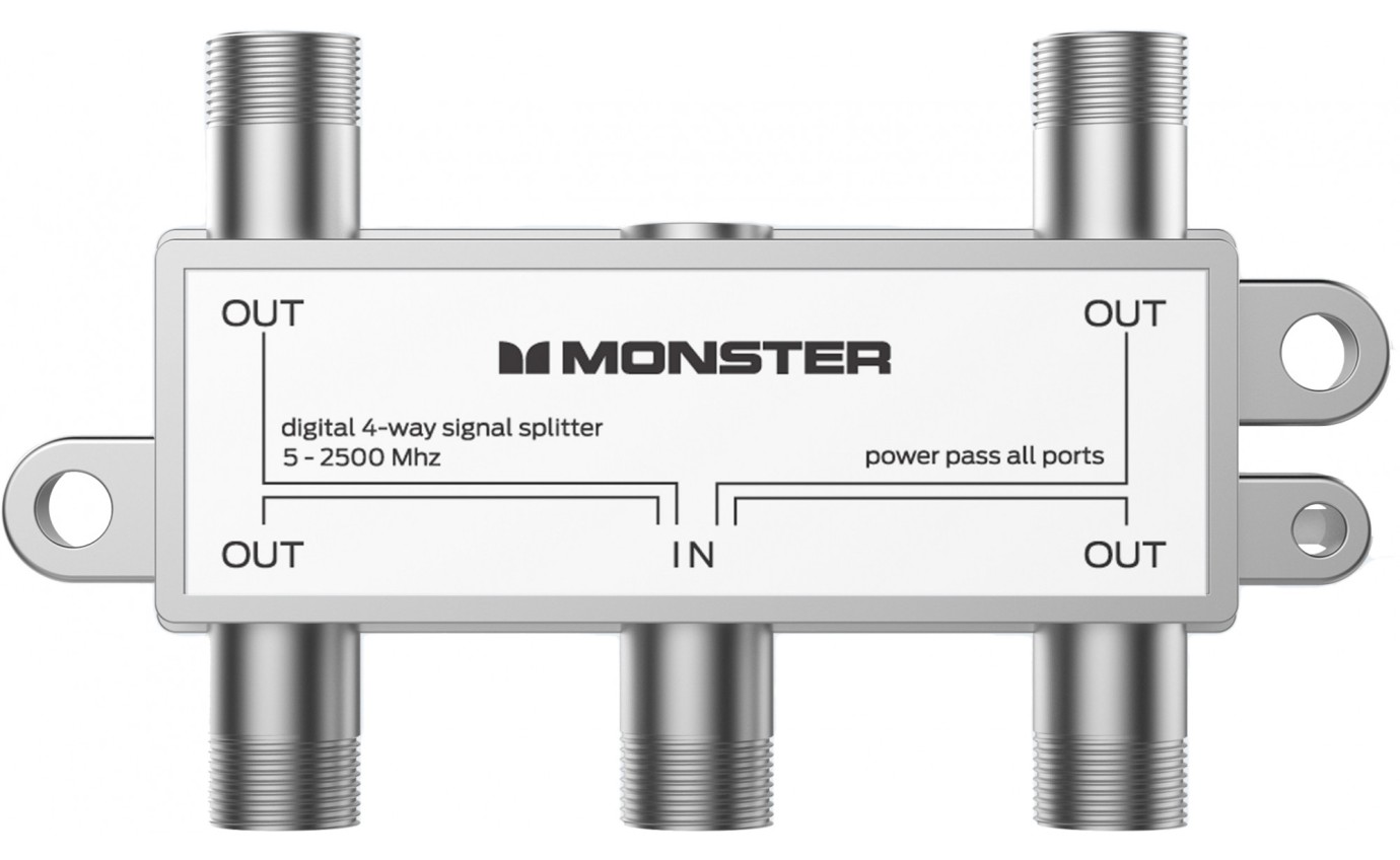 Monster F PIN Digital Coaxial 4 Way TV Splitter MTRF4SPLIT