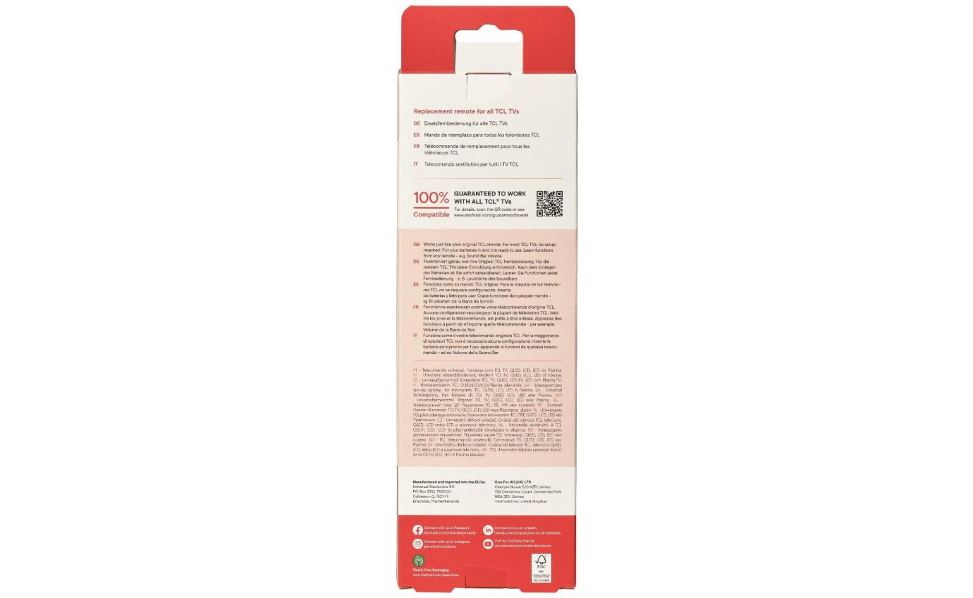 One For All TCL TV Replacement Remote URC4922