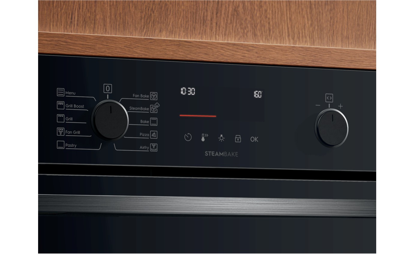 Electrolux 60cm 600 Series Pyrolytic Oven with SteamBake (Black) EVEP6515DF