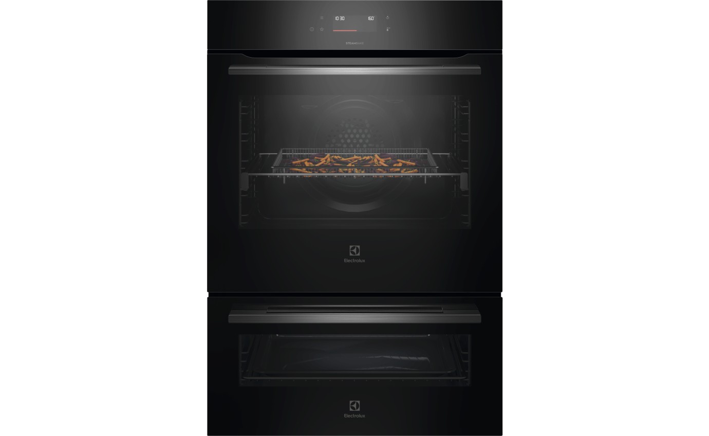 Electrolux 60cm 600 Series Pyrolytic Double Oven with SteamBake (Black) EVEP6626DF