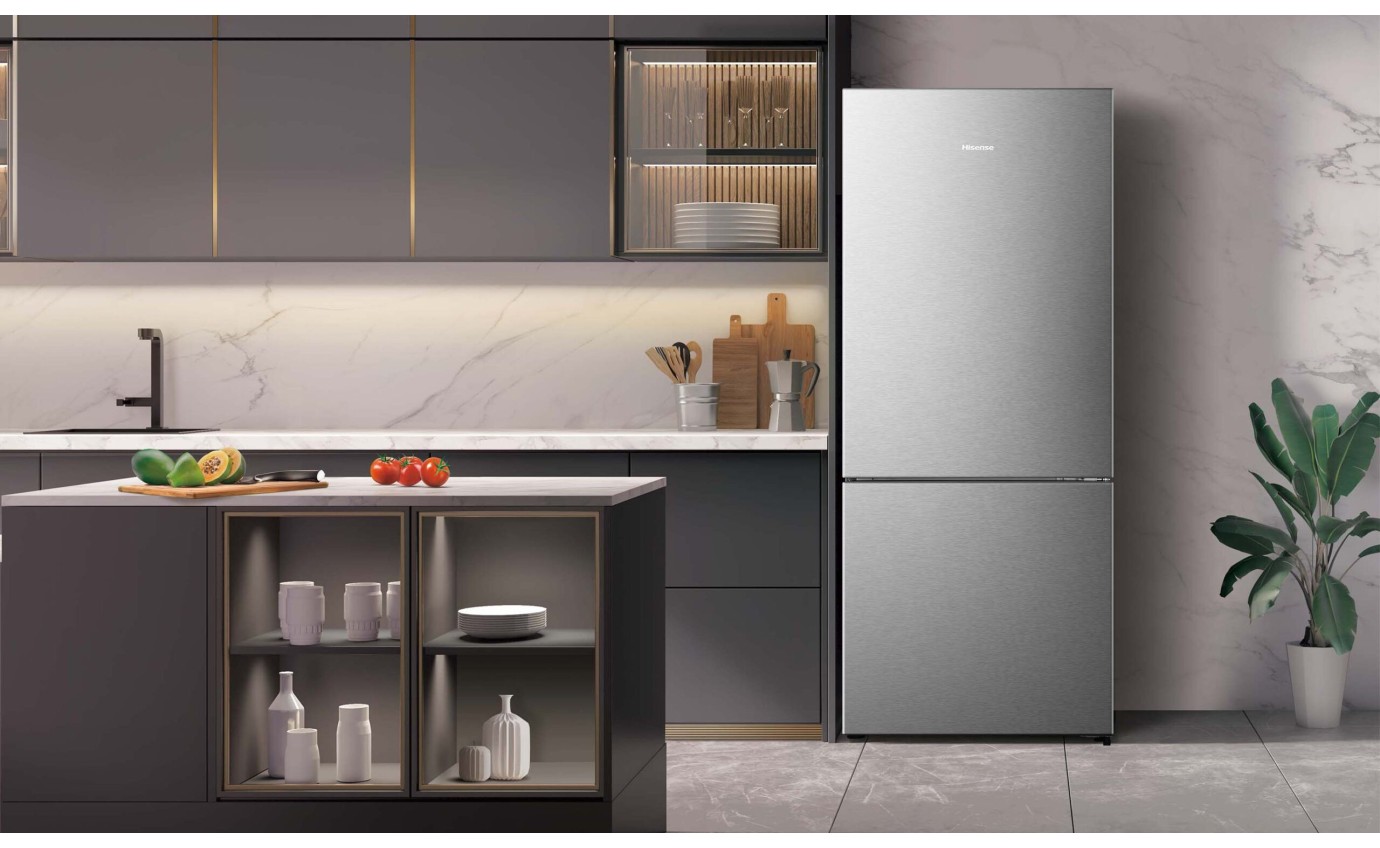 Hisense 417L PureFlat Bottom Mount Fridge (Stainless Steel) HRBM418S