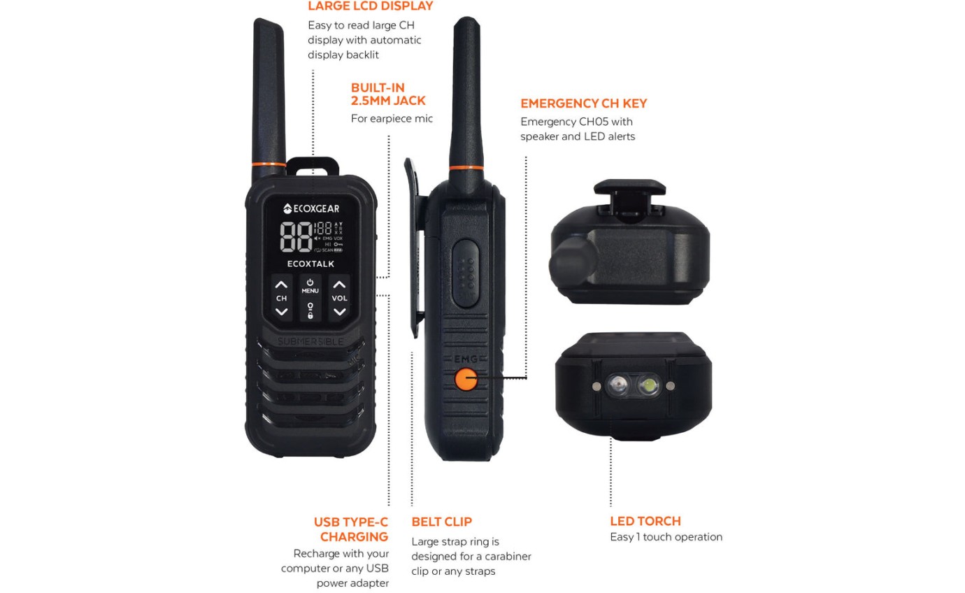 ECOXGEAR ECOXTALK EXG200 2W 13km IP67 Handheld UHF Radio (Twin Pack) EXG2002PK