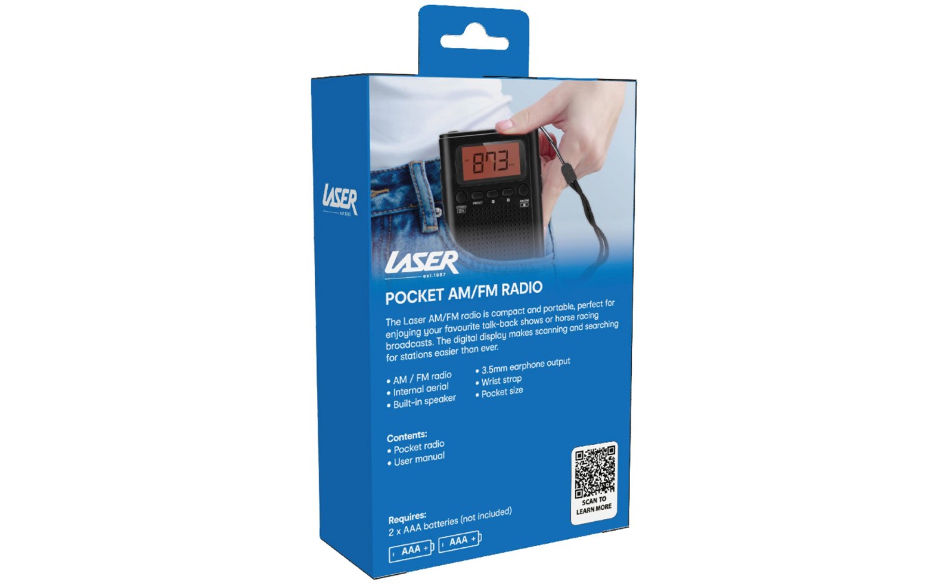 Laser Pocket Digital AM/FM Radio with LCD Display and Speaker SPKPR1552