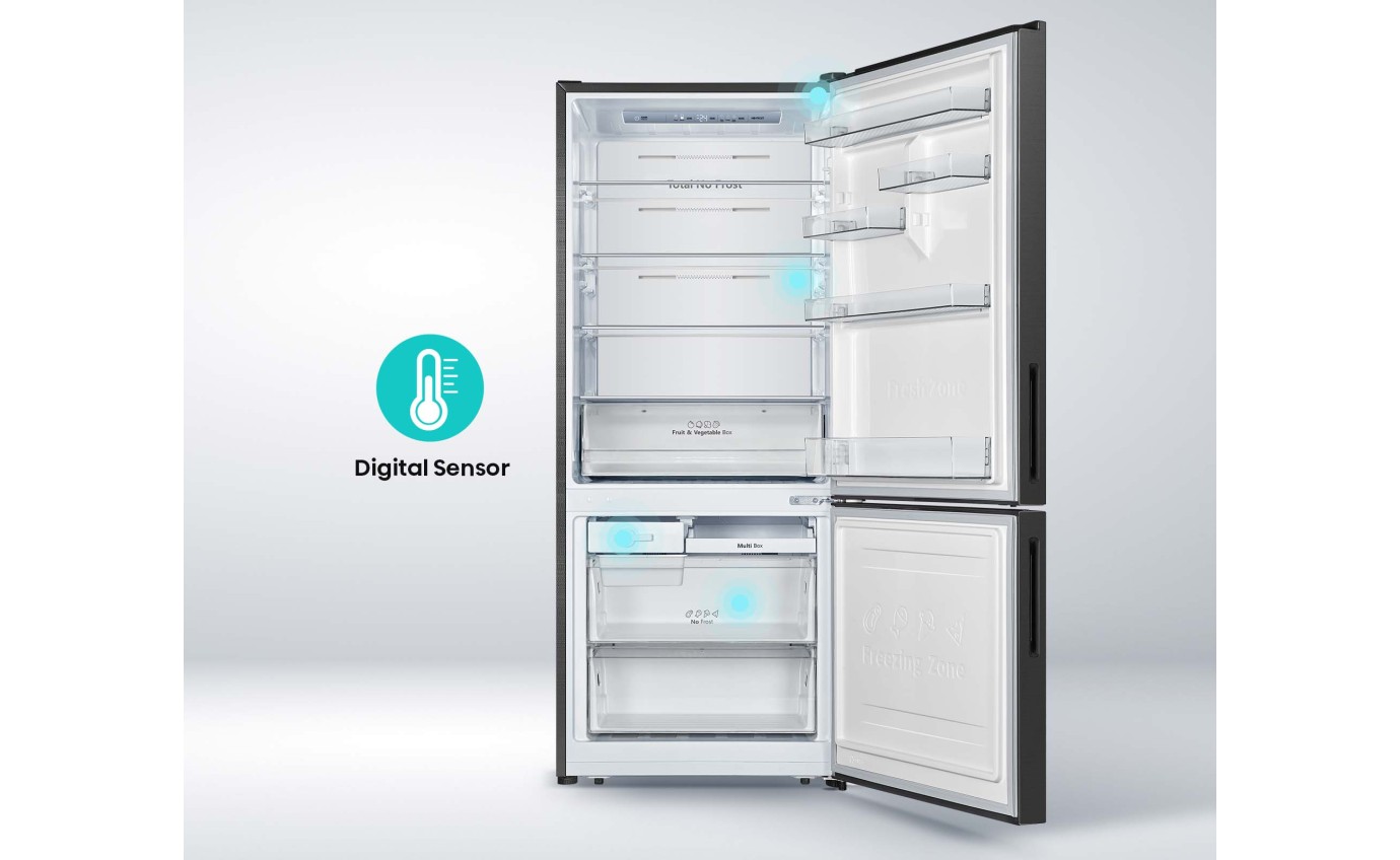 Hisense 417L PureFlat Bottom Mount Fridge (Black Steel) HRBM418B