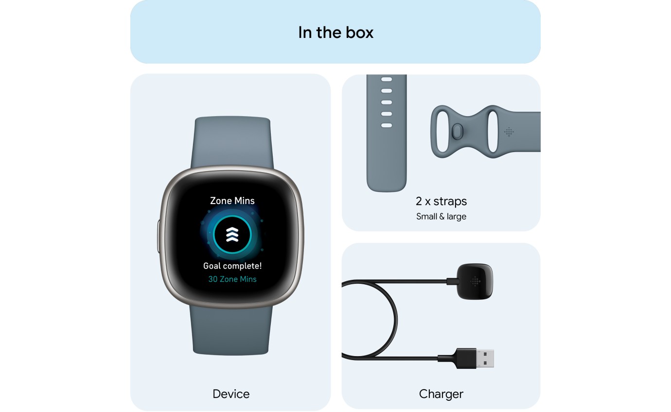 Fitbit Versa 4 Smartwatch (Waterfall Blue/Platinum) FB523SRAGFRCJK