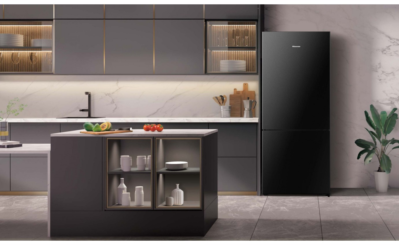 Hisense 417L PureFlat Bottom Mount Fridge (Black Steel) HRBM418B