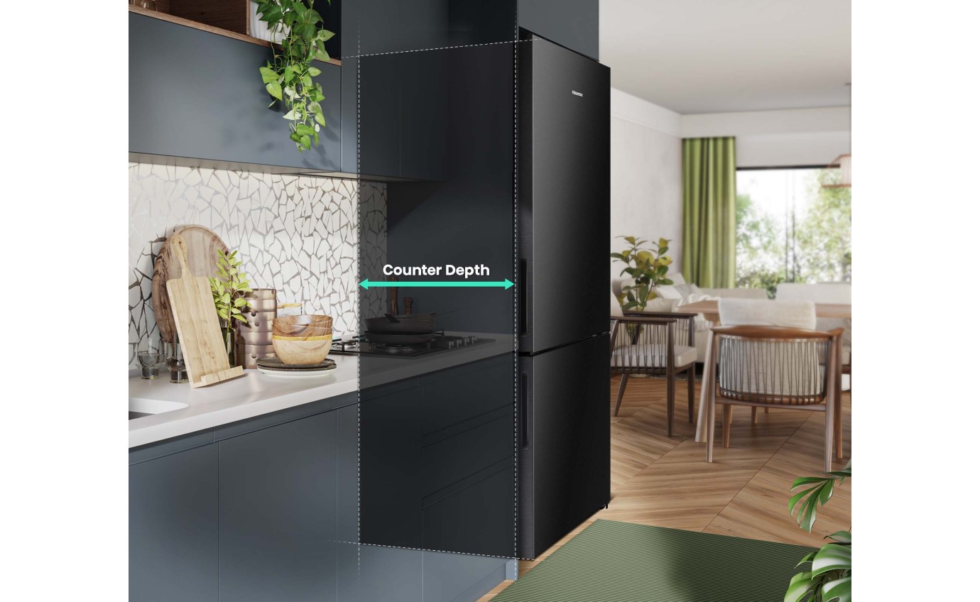 Hisense 417L PureFlat Bottom Mount Fridge (Black Steel) HRBM418B