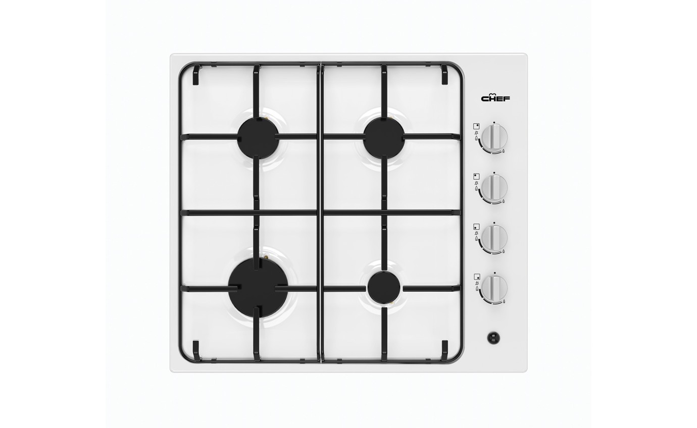 Chef 60cm White Enamel Gas Cooktop CHG642WC